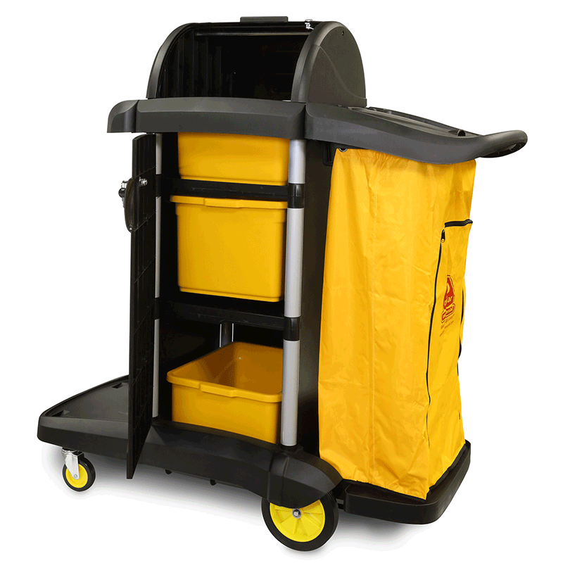 CART MAXIPLUS DELUXE JANITORS CART W ROLL TOP, LOCKING