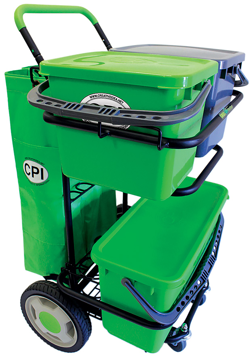 CART METAL WITH 6 GALLON
BUCKET AND SEALED LID (LIME
GREEN) 2-3.5 GAL BUCKETS AND
SEALED LIDS, BOTTLE TRAY,
CASTERS, BAG, 5 POSITION
HANDLE HOLDER, WET FLOOR SIGN
HOLDER PUSH HANDLE